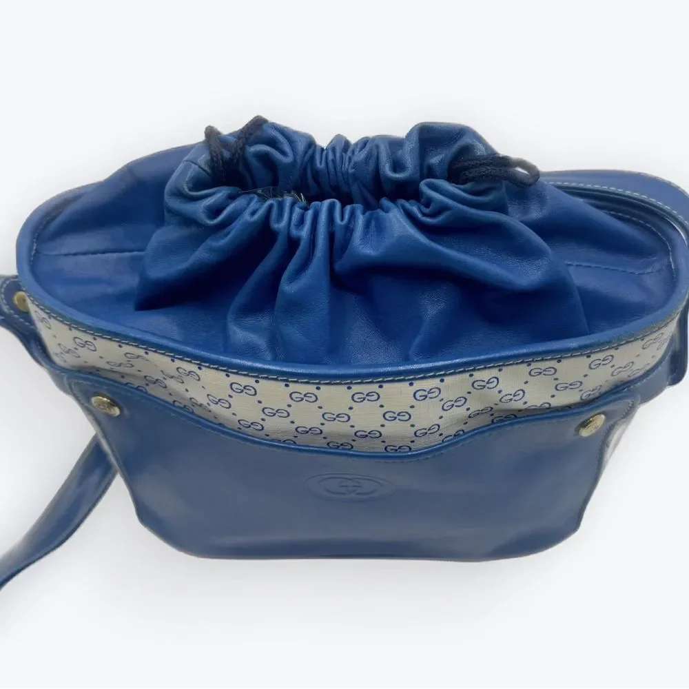 Auth Old Gucci Vintage Blue White Mini Supreme PVC Small Bucket Bag Cinch